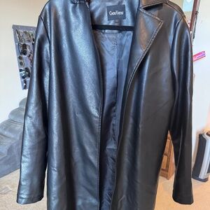 Black Faux Leather Trench Coat – Sleek, Modern, Statement Piece